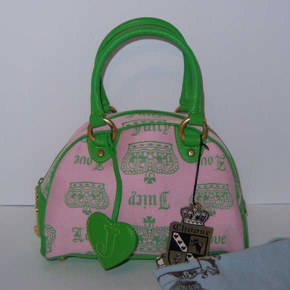 Vintage Juicy Couture Pink Green Crown Royal Bowler Bag Y2K NWT NOS - Picture 1 of 9